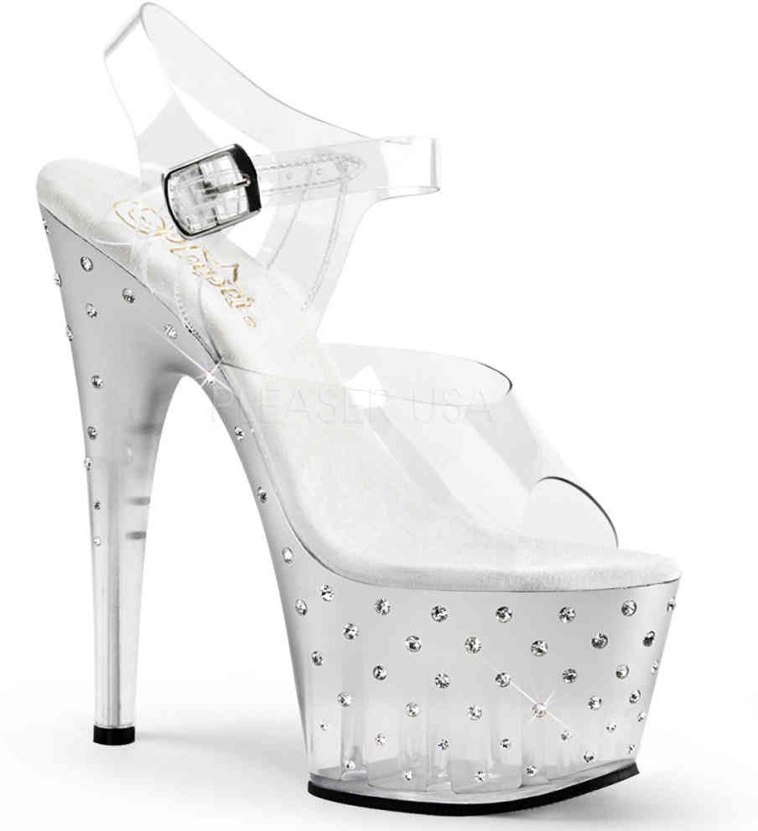 EU 39 = US 9 | STARDUST-708T | 7 Heel, 2 3/4 PF Ankle Strap Sandal w/RS Studded Bottom